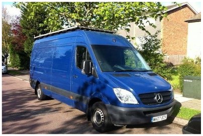 Blue Mercedes moving van in Leicester